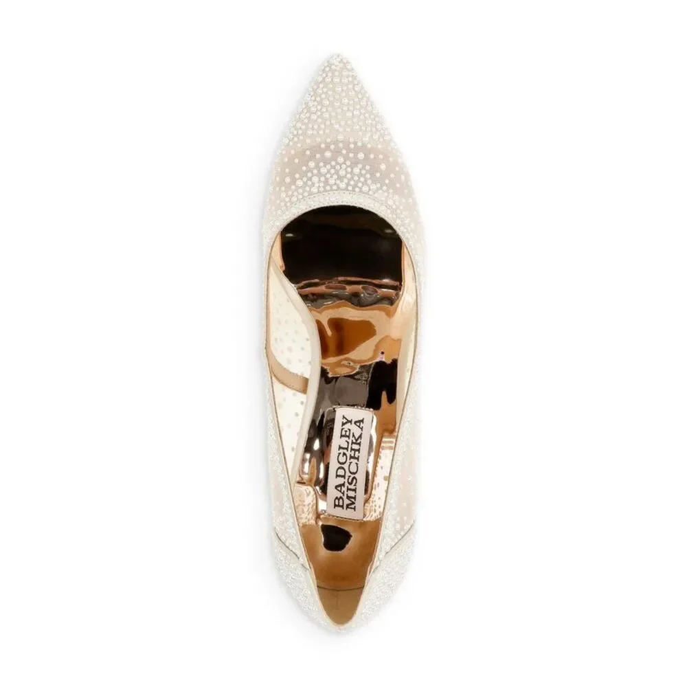 BADGLEY MISCHKA Womens Ivory Faux Adorned Weslee Iii Stiletto Pumps Shoes 6 - Picture 3 of 5